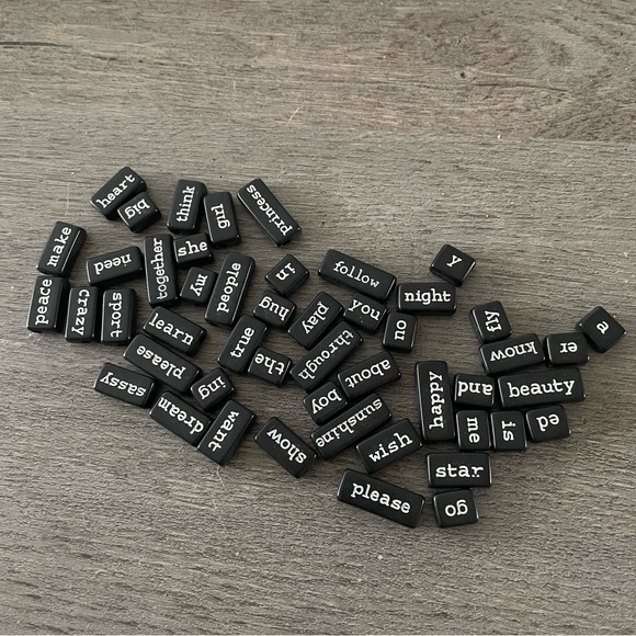 Black Double Sided Word Beads for Crafting - Picture 1 of 3